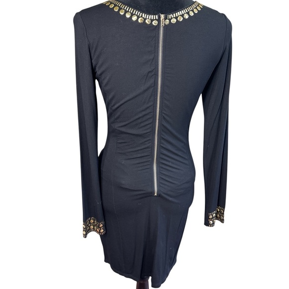 Black Bodycon Dress with Gold Stud Embellishments – Long Sleeve – Size L - Picture 4 of 9